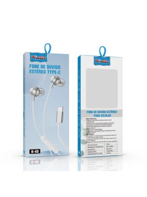 Fone de Ouvido Estéreo Type C - R-40 - BRANCO